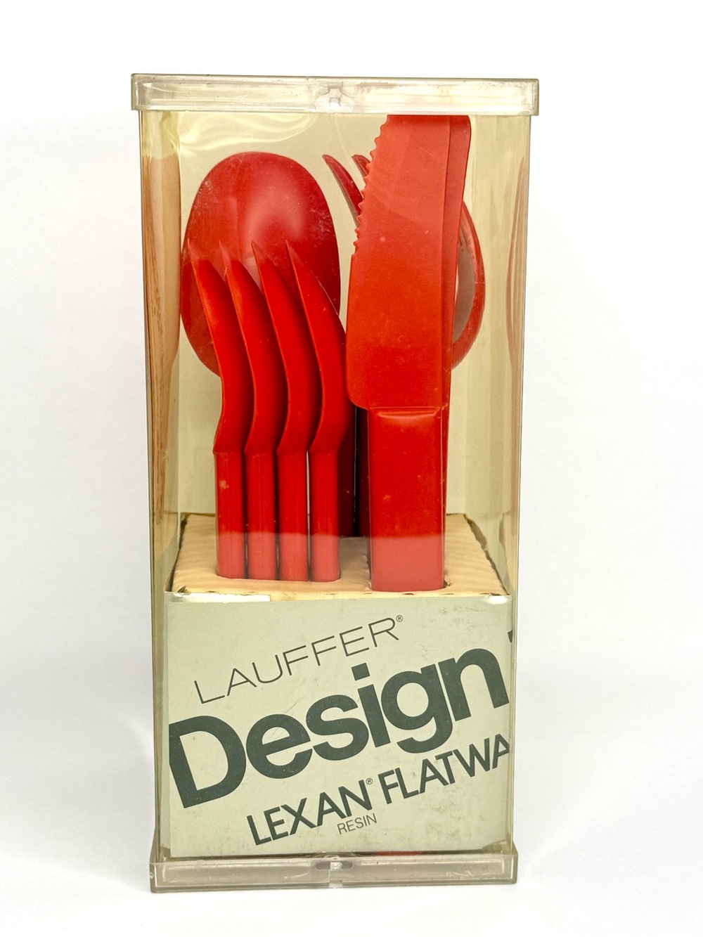 VTG Lauffer Design 10 Lexan Resin Red Flatware NIB 16 Piece Set DON WALLANCE MCM - Picture 3 of 8